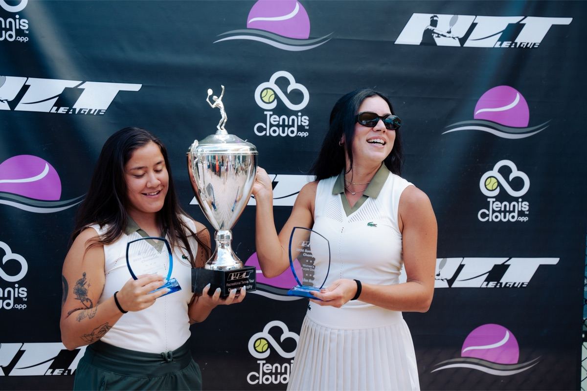 Fabiana (left) and Lilian with the RTT League Champions Trophy and their awards